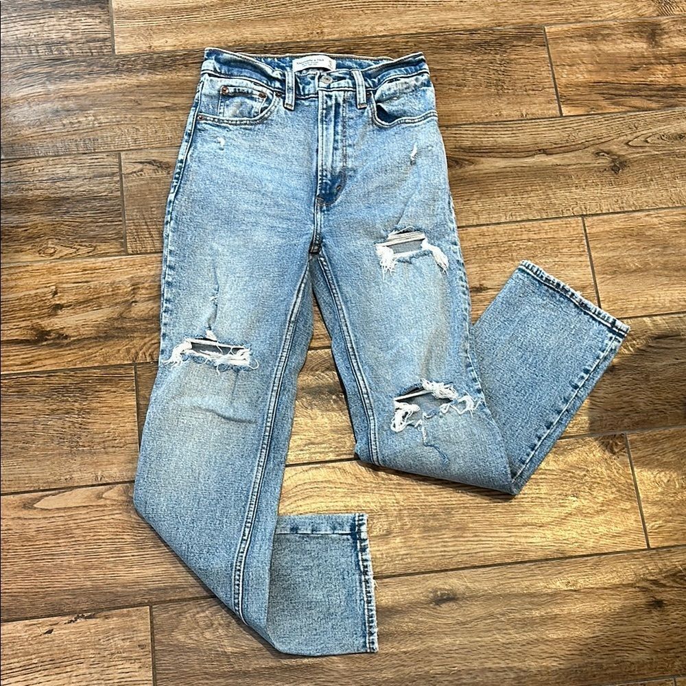 Abercrombie & Fitch The Ankle Straight Ultra High Rise Jeans Sz 25R Distressed